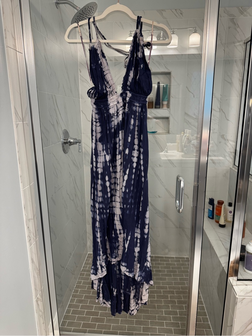 Navy Boho Tie-Dye Spaghetti-Strap Maxi Dress